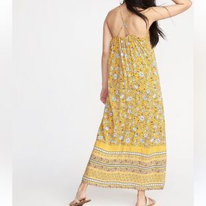Dress Old‎ Navy Vintage Yellow Floral printed Maxi V Neck Small